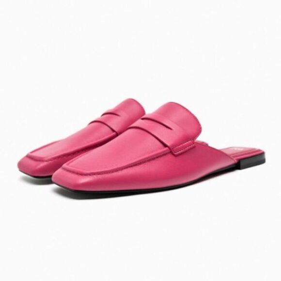 ZARA LEATHER MULE LOAFERS Fuchsia - Picture 4 of 9